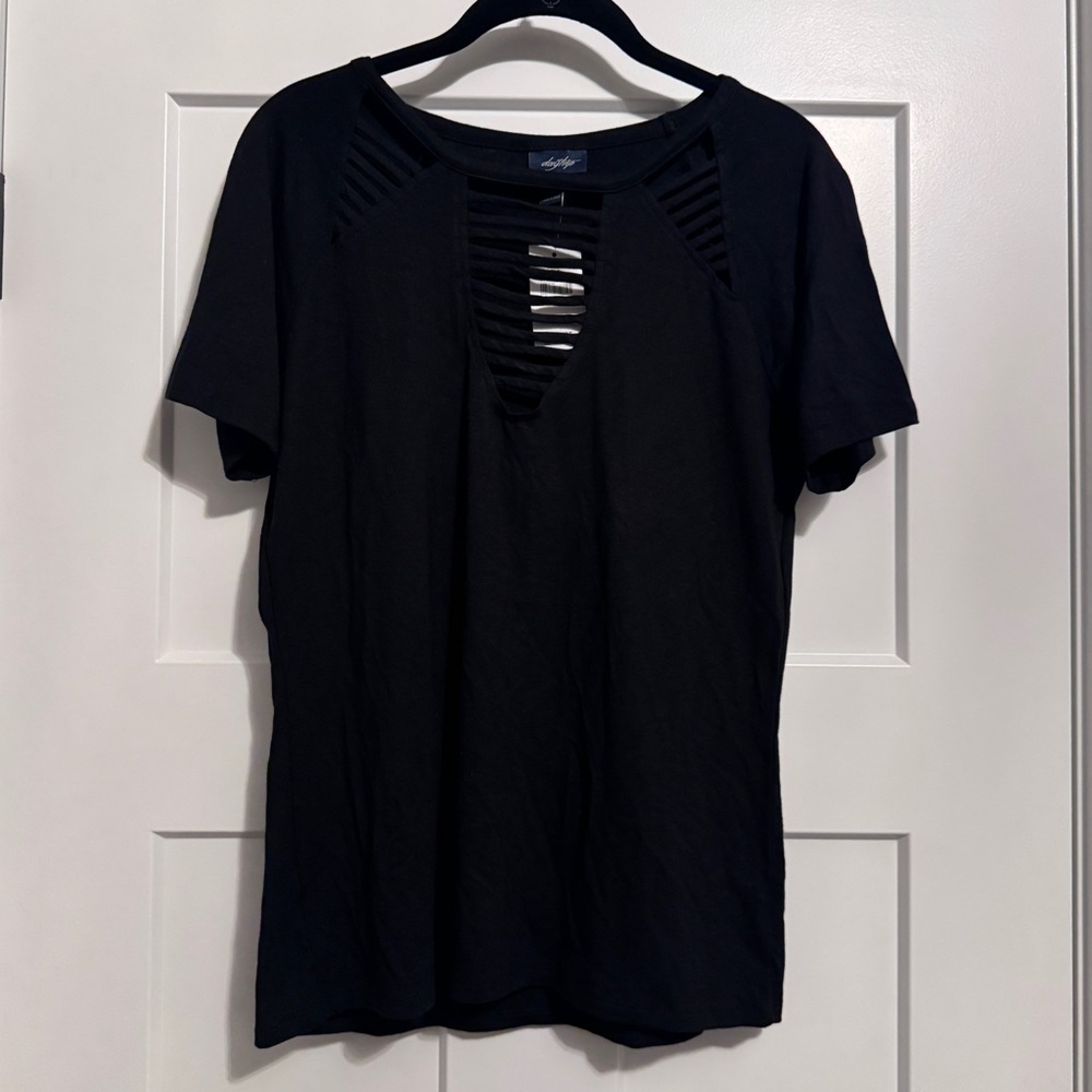 Daytrip Black Cutout Short Sleeve Tee